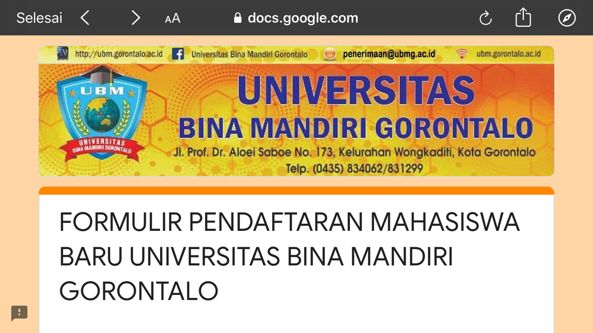 Pendaftaran Maba UBM Gorontalo Tetap Dibuka