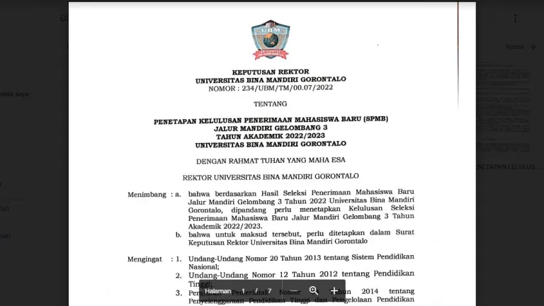 UBM Gorontalo Umumkan Calon Maba Gelombang Ketiga