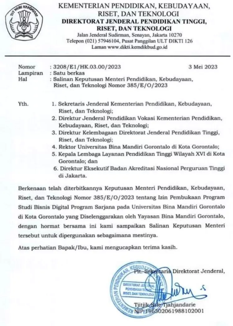 Decree Signed by the Ministry of Education and Culture, UBM Gorontalo Has a Contemporary Study Program
