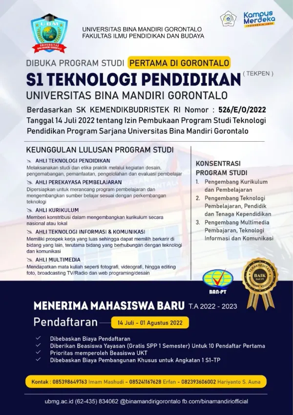 Tok, Kemendikbud Terbitkan SK, UBM Gorontalo Resmi Miliki Prodi Baru