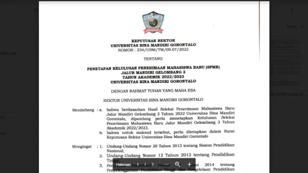 UBM Gorontalo Umumkan Calon Maba Gelombang Ketiga